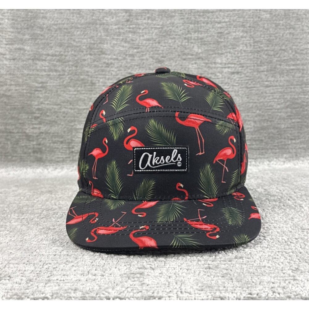 Aksels Pink Flamingo Camper Hat 6-Panel Structured Flat Bill Snapback Black